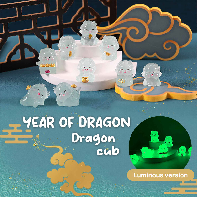 Симпатичный светящий драконский орнамент мультфильм 2024 год на фигурку дракона Микро -ландшафт украшения кукольного домика