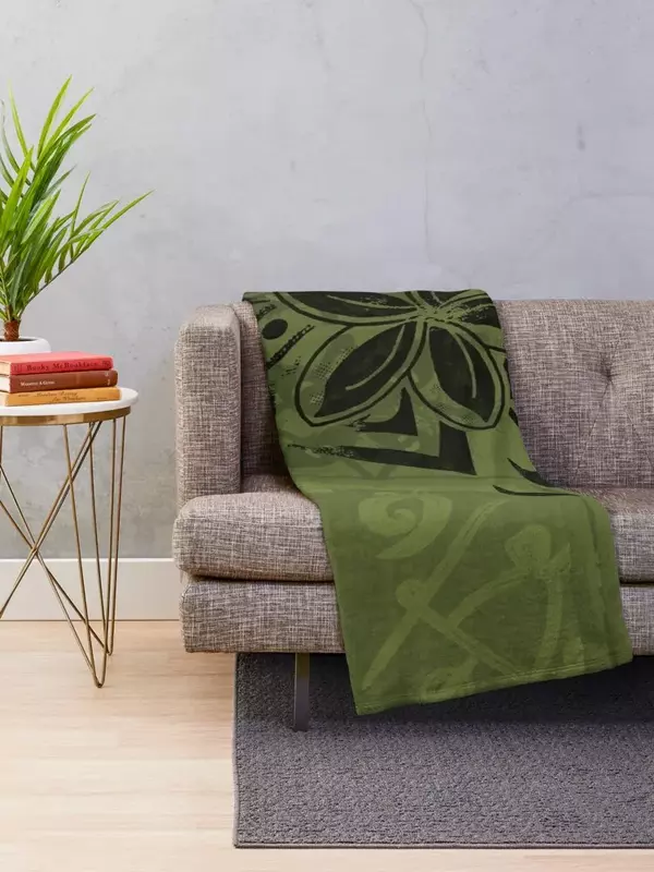 Old Samoa Emerald Green Tribal Throw Blanket anime Furrys Blankets