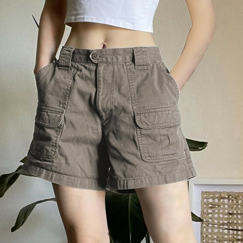 Zomer Vintage Pocket Patchwork Cargo Jean Shorts Vrouwen Lage Taille Y 2K Harajuku Denim Korte Streetwear Effen Bodycon Short Femme