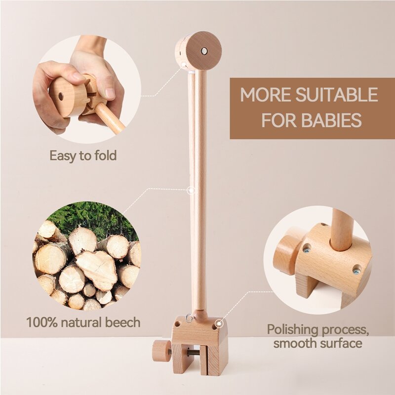 Sonajero de juguete para bebé de 0 a 12 meses, soporte de campana de cama móvil de madera, campana de cama de ganchillo para recién nacido, soporte para juguetes colgantes, soporte para cuna infantil