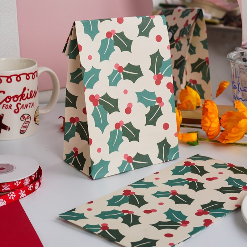 Sacchetti regalo in carta Kraft Navidad buon natale sacchetti regalo di caramelle per albero di natale fiocco di neve per borse da regalo per confezioni natalizie
