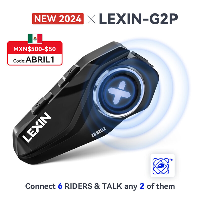 Lexin-G2 Bluetooth motocicleta interfone capacete, comunicador mãos-livres, interfone com rádio FM, até 6 pilotos, novo, 2022