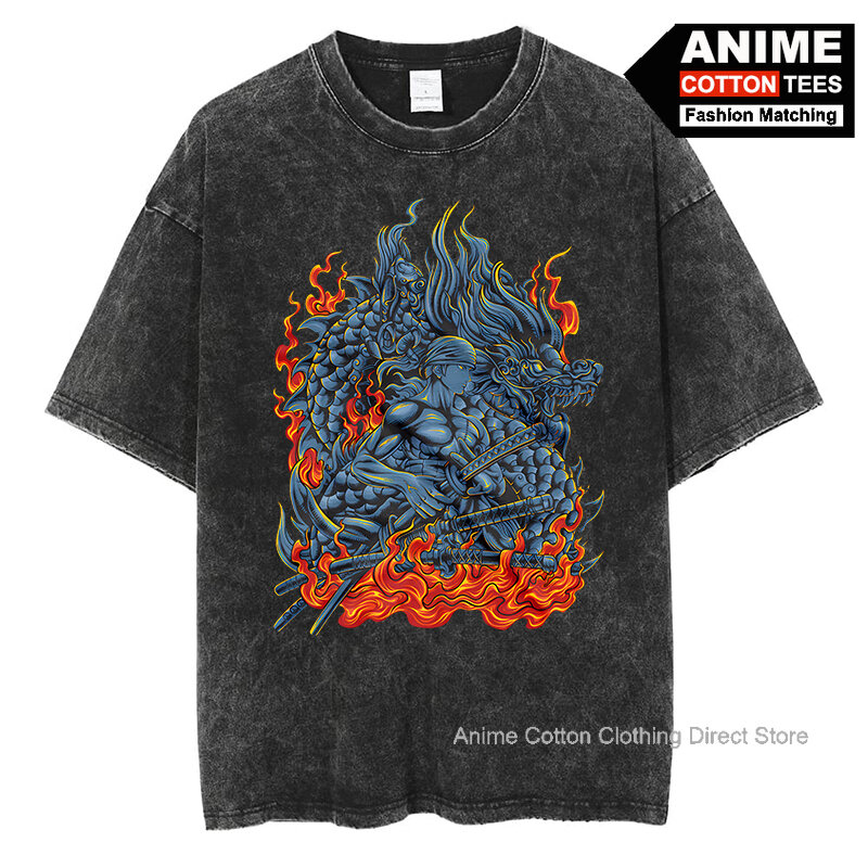 Camiseta Zoro Anime masculina e feminina, camiseta de algodão extragrande, camiseta casual solta, moda vintage, rua alta, Harajuku, Y2K, 1 pc