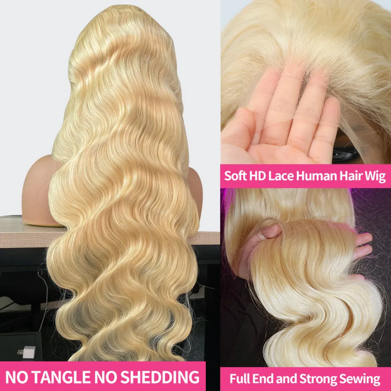 Peluca de cabello humano ondulado sin pegamento para mujeres negras, Color rubio miel, HD, 13x6, 613, Color brasileño, 13x4