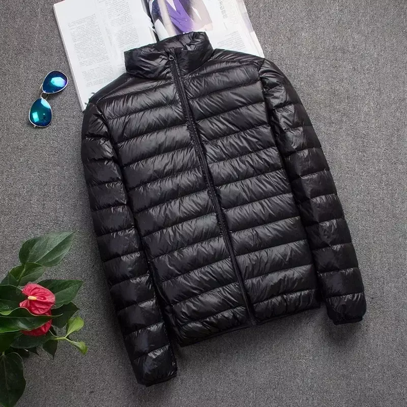 Chaqueta de plumón ligera para hombre, abrigo corto con capucha, ultrafino, ligero, para jóvenes, otoño e invierno, 2022