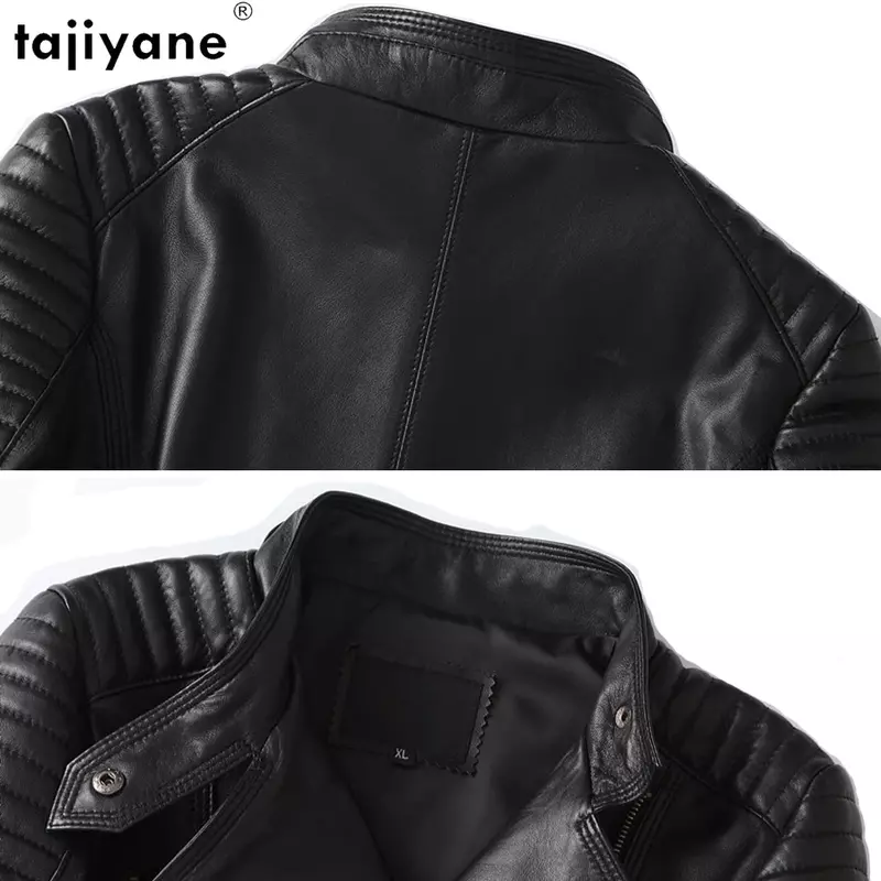 Tajeyane-chaquetas de motorista informales para mujer, abrigo holgado de piel de oveja auténtica, estilo BF, color negro y rojo