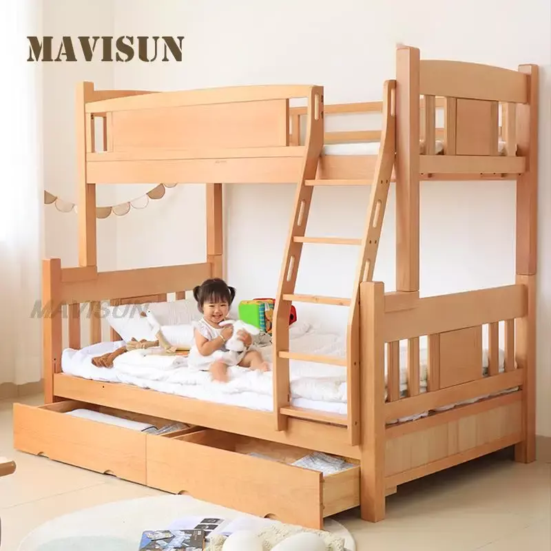 bed Natural Style room Furniture Bunk  For Children With Split Storage And Space Saving Small Apartment Two-Story
