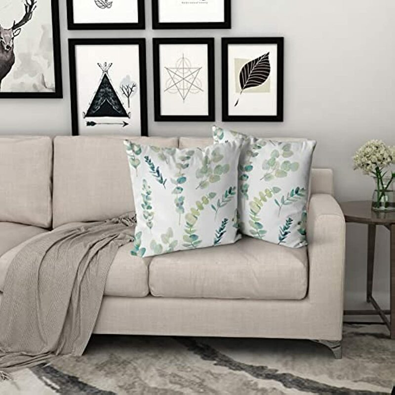 Green Pillow Covers Eucalyptus Branches Floral Watercolor Decorative Leaf Print Throw Square Cushion Pillowscase