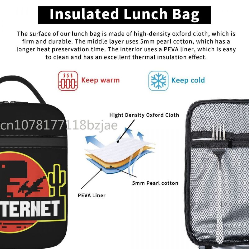 No Internet No Connection Online Computer Insulated Lunch Bags Large Jurassic Offline Park Meal Container Bag Tote Office Travel