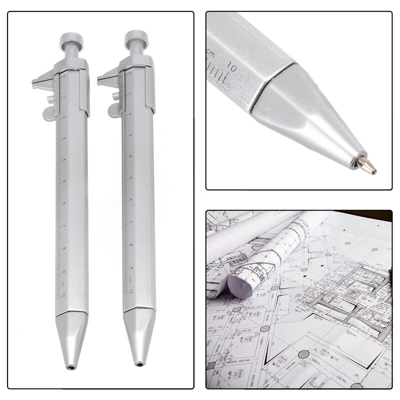 ABS 0-100mm multifungsi 2 In 1 Vernier Caliper pena pengukur pena alat tulis perak pulpen alat pengukur tangan