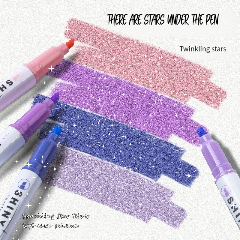 4 Colors/box Kawaii Glitter Highlighter Pen Pastel Fine Pastel Highlighter Marker Scrapbook Painted Stationery School Supplies