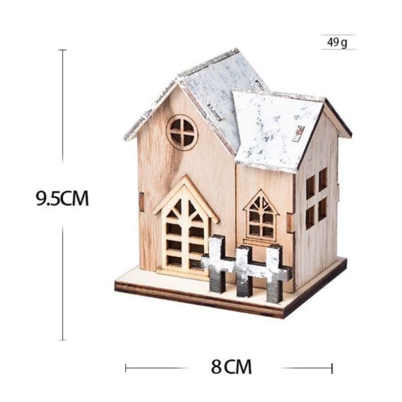 1PC Wood And Electronic Components Christmas LED Light Wooden House Luminous Christmas Decorations Kids Gift 8x7x9.5cm