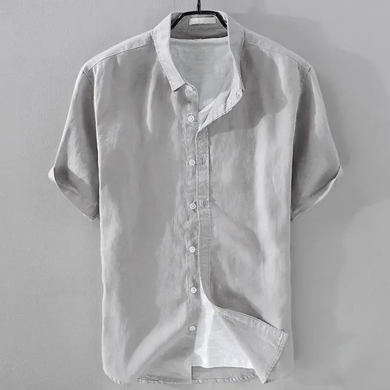 Reines Leinen Kurzarmhemd für Männer lässig Sommer Halbarm Baumwolle Leinen Stoff weiße Farbe Herren bekleidung Top