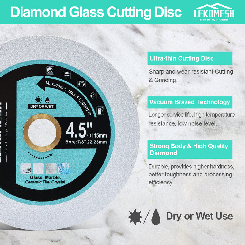 LEKOMESH 1pc 75/100/115/125mm Glass Cutting Disc for Jade Crystal Wine Bottle Marble Ceramic Tile Cutter Diamond Saw Blade