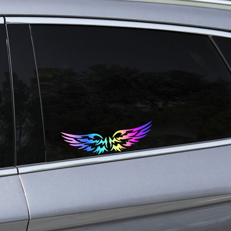 Laser Rainbow Angel Wings Motorcycle Motorbike Body Fuel Tank Decals Car Window Rear Trunk Rearview Mirror Sticker for Honda BMW