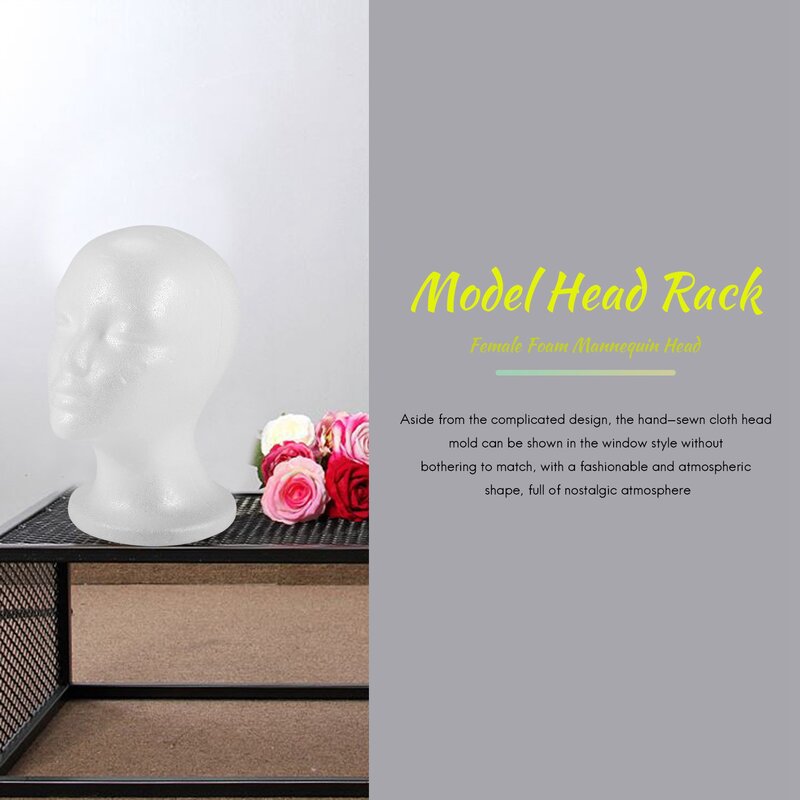 Weiblicher Schaum Mannequin Kopf Modell Hut Perücke Display Stand Rack weiß
