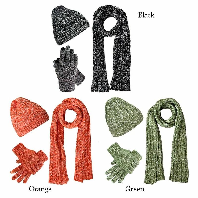 男性と女性のための首の保護ニット帽,柔らかい屋外スカーフと手袋,防風性のあるビーニー,暖かい冬の服,3ピース/セット