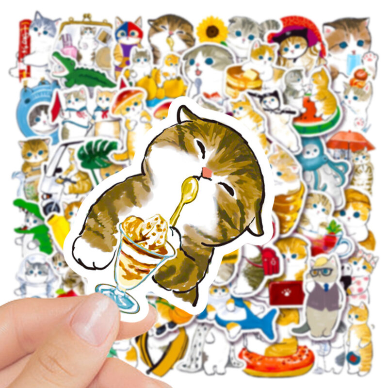 Pegatinas de dibujos animados de gato Kawaii para niños, calcomanías de animales bonitos para álbum de recortes DIY, portátil, guitarra estacionaria, Maleta, coche, 10/30/50 piezas