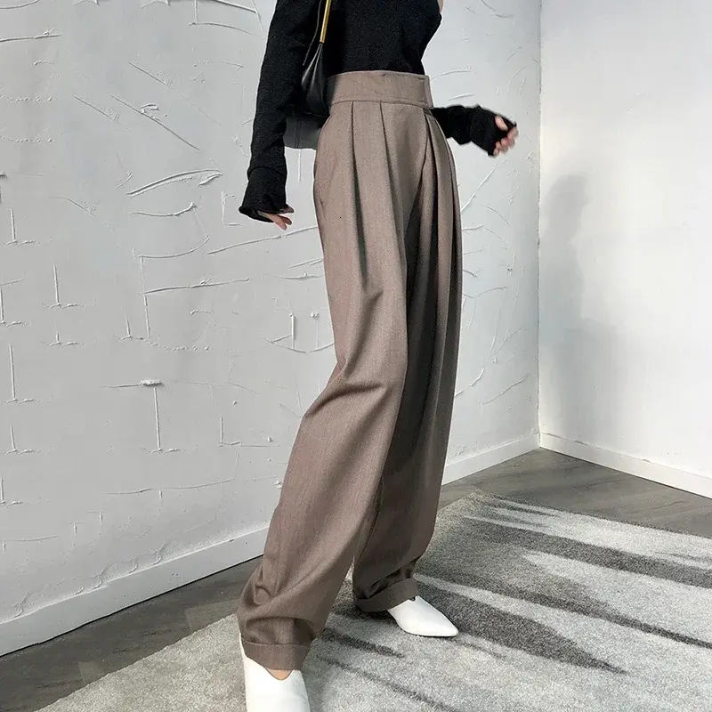 Брюки-султанки женские с завышенной талией, повседневные свободные брюки с широкими штанинами, модная уличная одежда в Корейском стиле, черные, на весну
