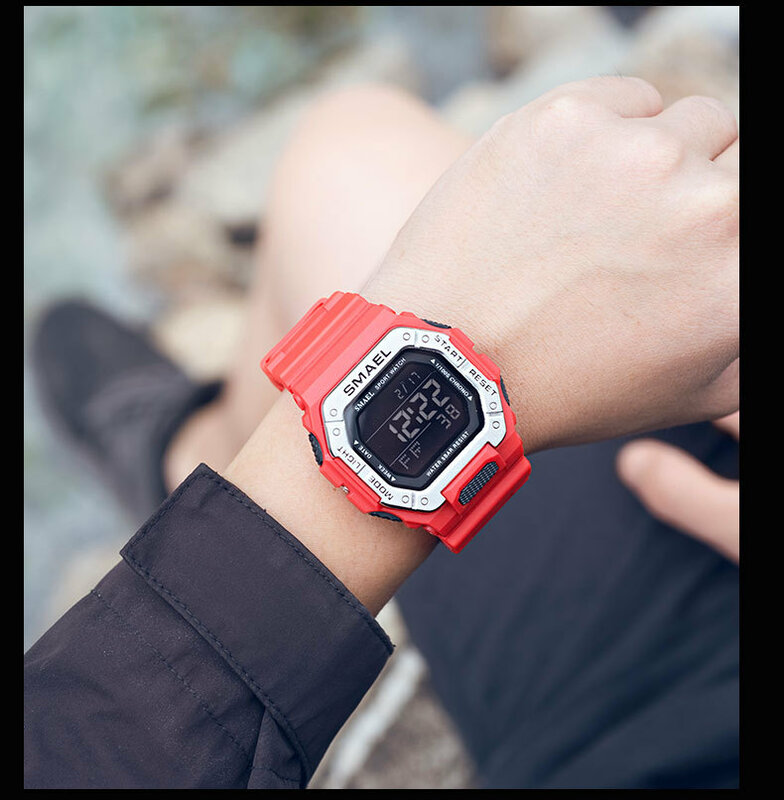 メンズミリタリー腕時計,デジタルウォッチ,タクティカルウォッチ,耐水性,電子ストップウォッチ,ブラック,50m