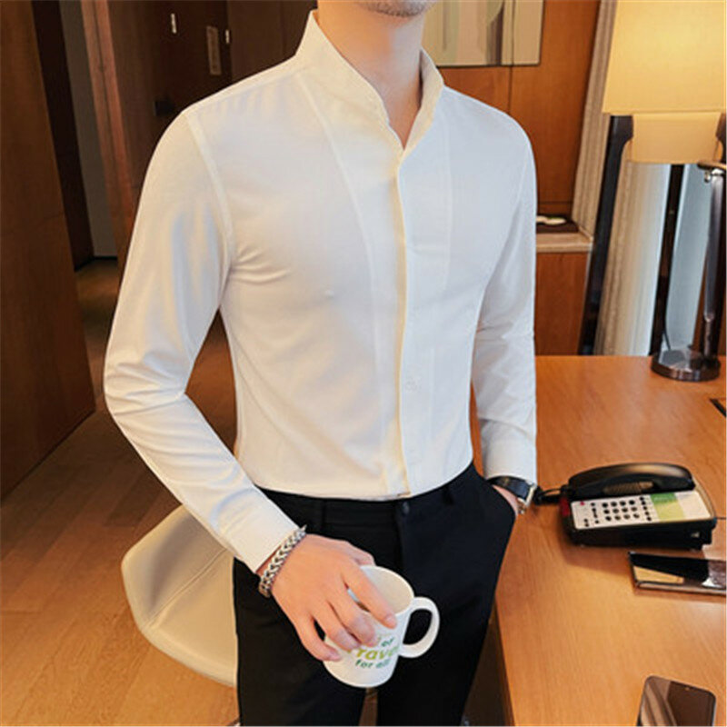 Camisa de esmoquin para hombre, Camisa blanca Formal de negocios, ajustada, de manga larga, elegante, para boda, 5XL, 2024