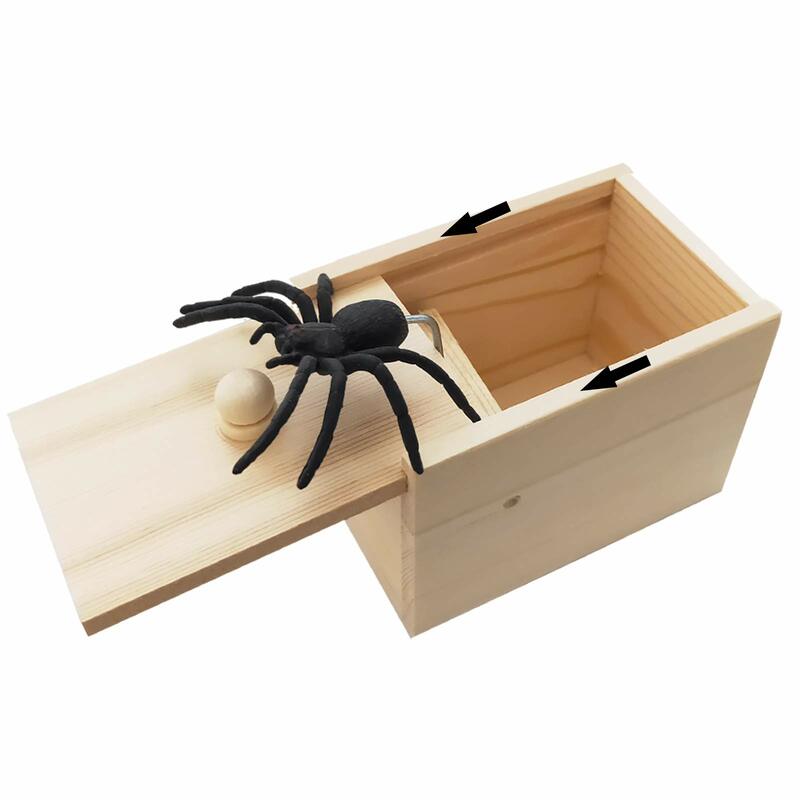 Halloween Spider Scare Prank Box Surprising Wooden Scare Box Gift Toy Spider Box Prankoy Prank for Kids Adults