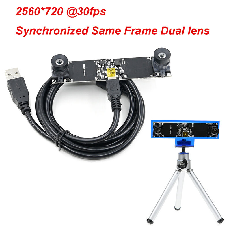 3D 스테레오 VR 카메라 모듈 동기화 동일 프레임 듀얼 렌즈 USB 웹캠, 윈도우 리눅스, 안드로이드, 라즈베리 파이용, 2560x720, 30fps