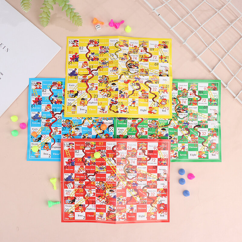 Snake Ladder Plastic Flight Chess Set Portable Family Party Board Games Toys for Kids for 2-4 Players
