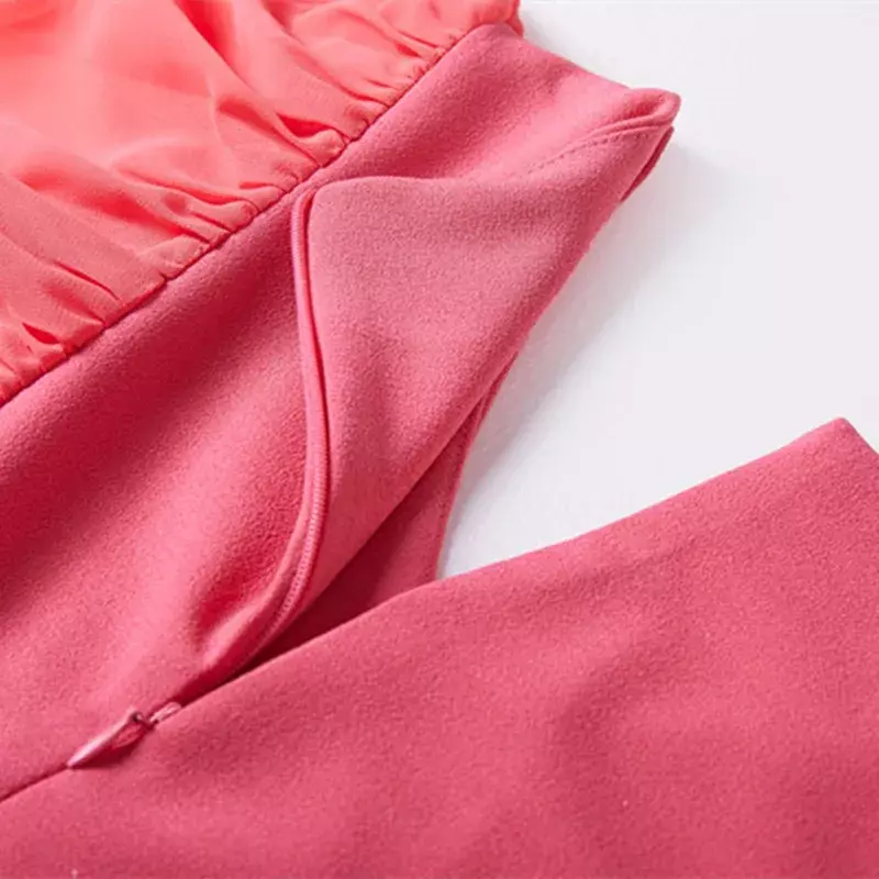 Sommer Rose rot/rosa/weiß Feder Quaste Party Scheide Kleid elegante O-Ausschnitt Puff Kurzarm hohe Taille Bodycon Midi Robe neu