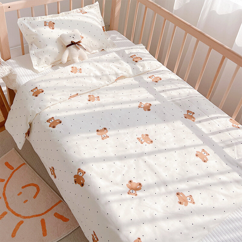 3 pçs conjunto do bebê recém-nascido berço roupa de cama algodão impresso folhas capa edredão caso travesseiro tamanho personalizado quatro estações
