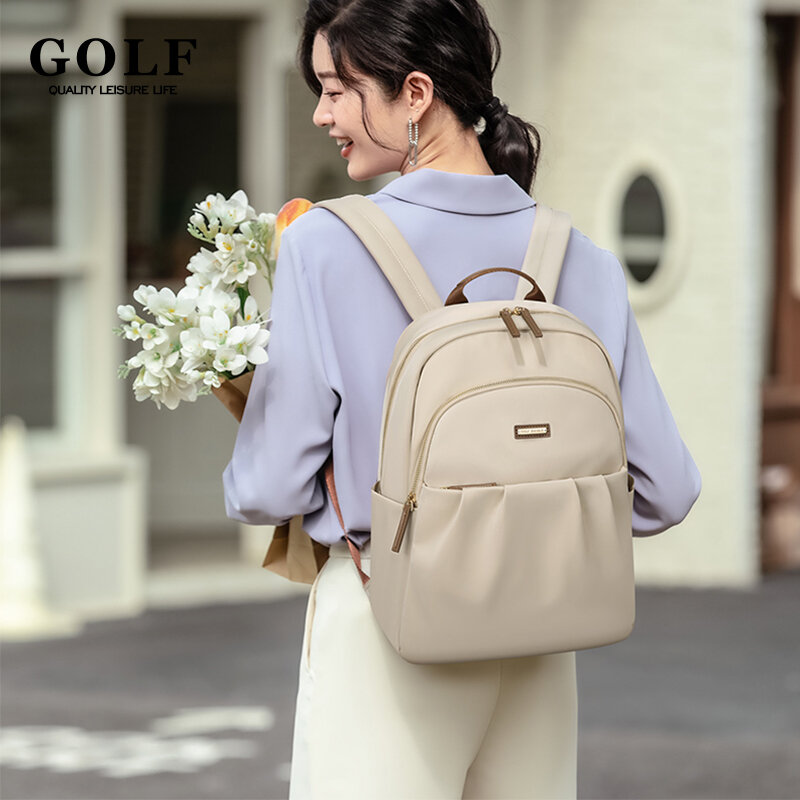 Mochila de golfe com zíper para mulheres, bolsa de viagem impermeável, bolsa de ombro preta, 14 "Laptop Bag, estudantes universitários, fêmea, original