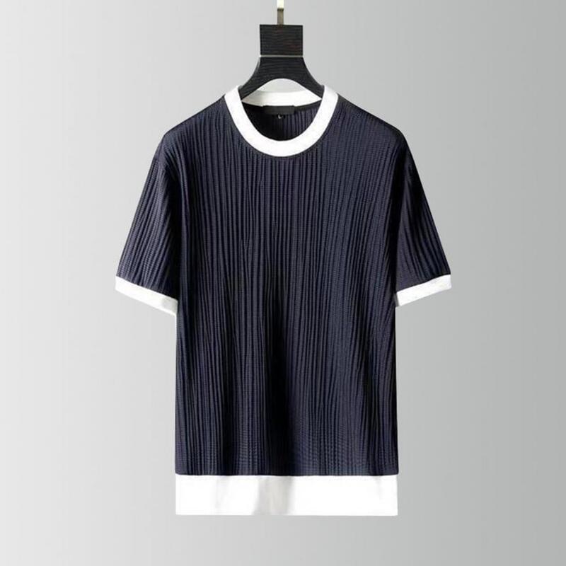 Dwuczęściowe męskie casualowe t-shirty zestaw spodni jednolite kolory kieszonkowe z okrągłym dekoltem letni męski strój sportowy z okrągłym dekoltem