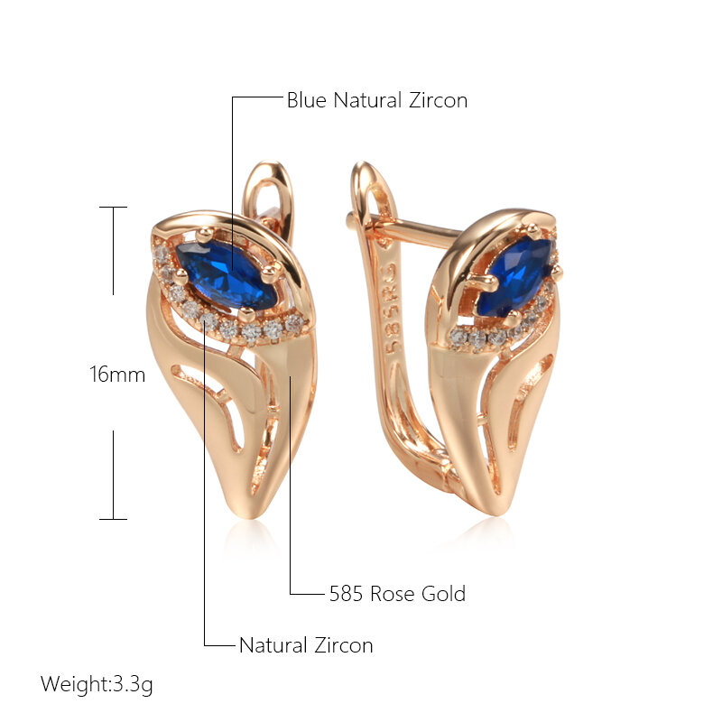 SYOUJYO Blue Cubic Zircon English Earrings For Women 585 Rose Golden  Luxury Party Wedding Fine Jewelry
