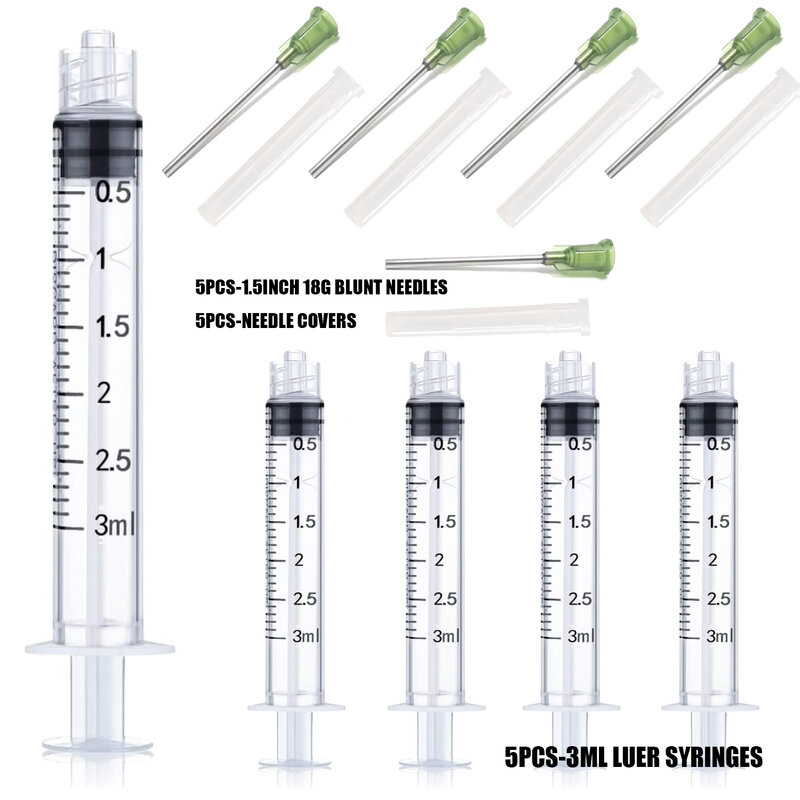 12pcs/set 1/3/5/10ml Syringes Set 14/18/20/25GA Blunt Tip Needle with Caps Luer Slip Syringe Glue Applicator Multi-functional