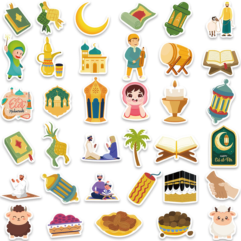 Eid mubarak adesivos, 70pcs, desenhos animados bonitos adesivos para laptop, garrafa de água, bagagem, notebook, impermeável, grafite, vinil, decalques telefone