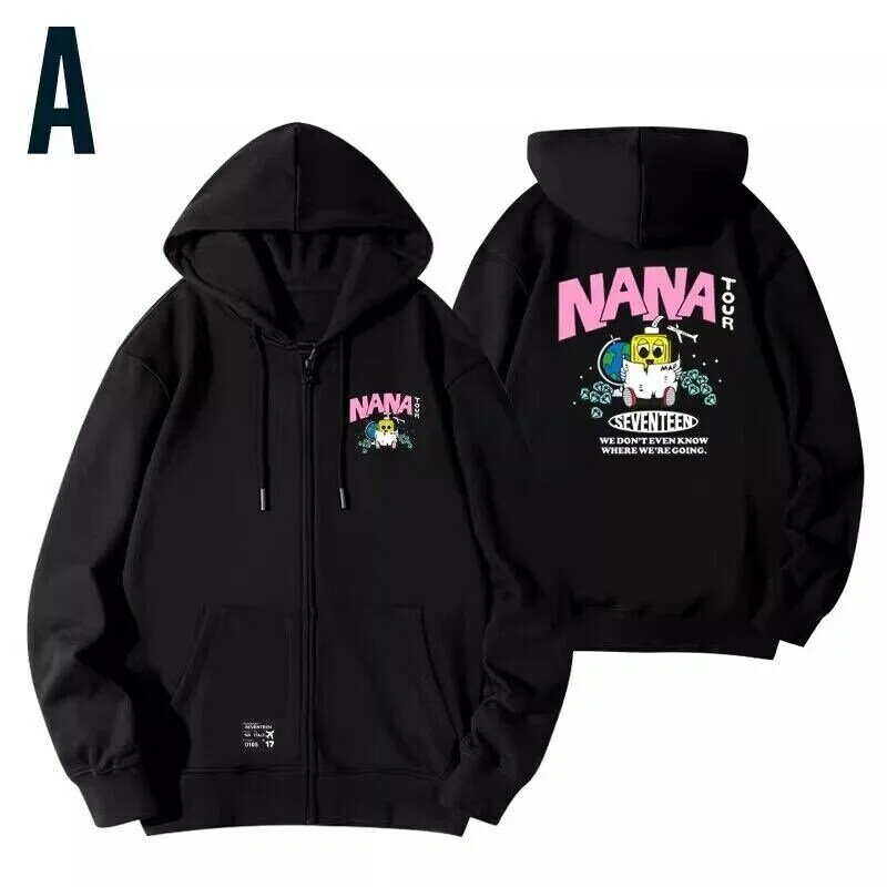 Kpop Letter NANA TOUR Printed Hip Hop Cross Hoodie Winter Fleece Sweatshirt Harajuku Outfit Boy Girls Y2k Harajuku Jacket