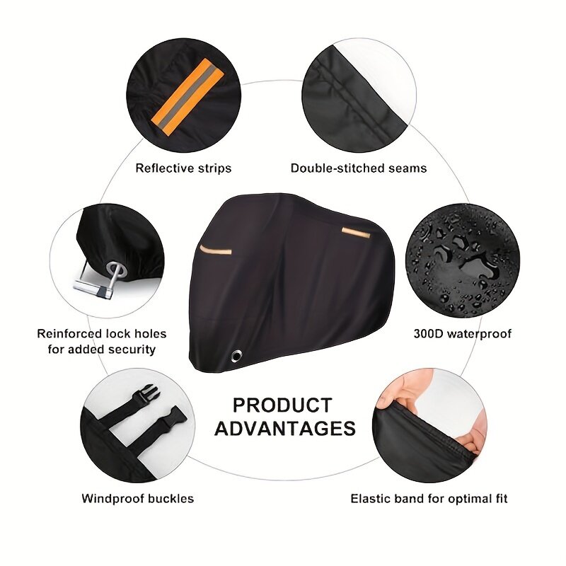 190T Motorcycle Cover Outdoor Indoor Protection for Motorbikes and E-Bikes Waterproof All Season Dustproof UV Protection
