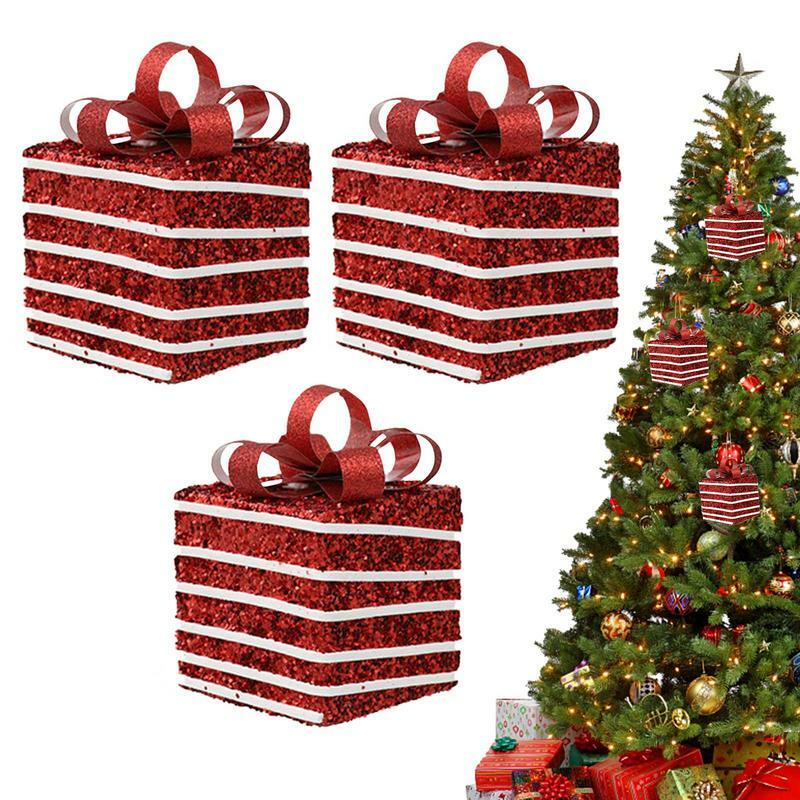 Pudełka na prezenty świąteczne wisiorek z koronką do zawieszenia pudełka na prezenty Mini opakowania ozdoba bożonarodzeniowa ciastka słodkie smakołyki pudełka dla dekoracje świąteczne