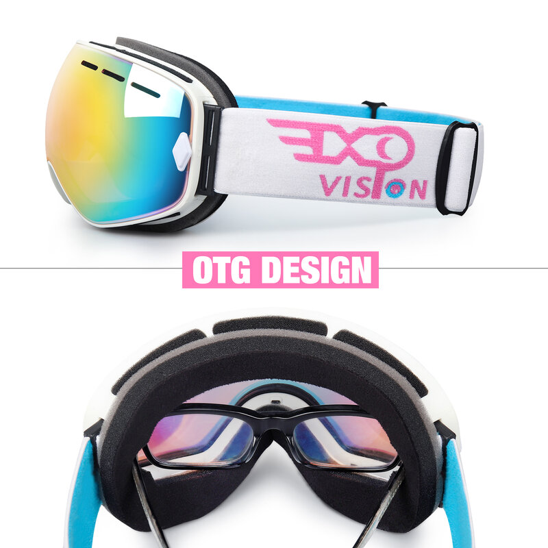 แว่นตาเล่นสกีสำหรับผู้ชายและผู้หญิงเลนส์สองชั้นกันหมอก OTG แว่นตาหิมะกีฬาฤดูหนาวสำหรับเล่นสกีและสโนว์บอร์ด