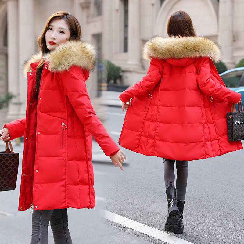 Winter New Down Coat Women's Edition Large Fur Collar Loose White Duck Down Mid Length Thickened Long Coat Winter Coats Women