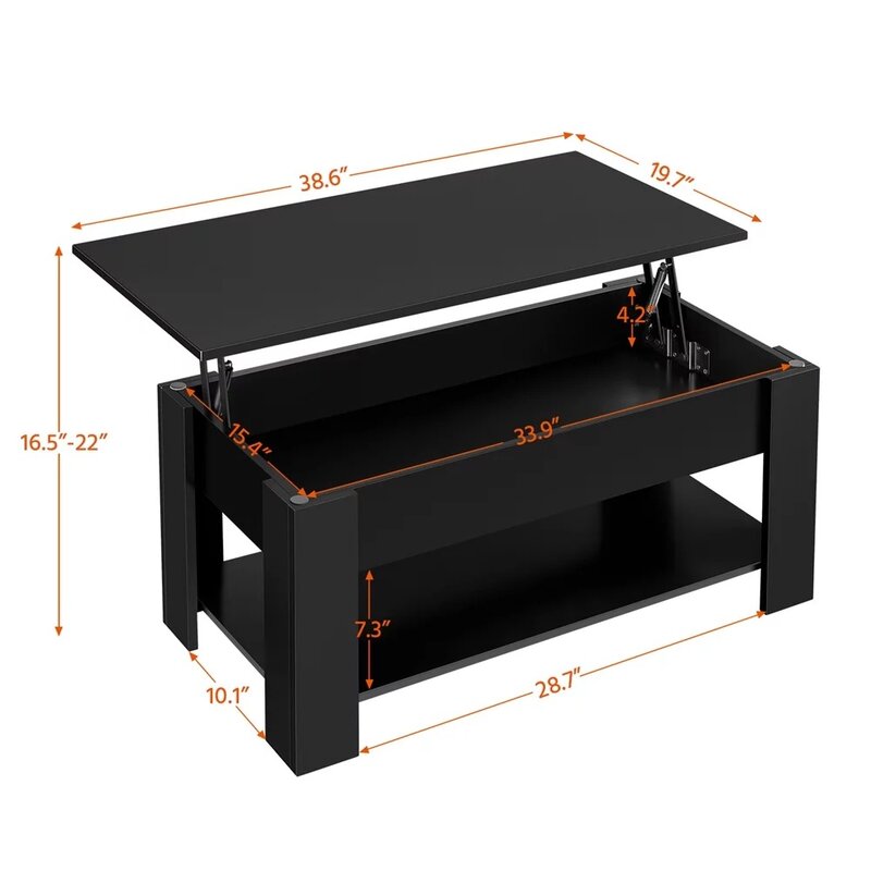 โต๊ะกาแฟแบบยกสูงทำจากไม้38.6 "ชั้นวางล่างสีดำโต๊ะในห้องนั่งเล่น kthe โต๊ะโซฟา