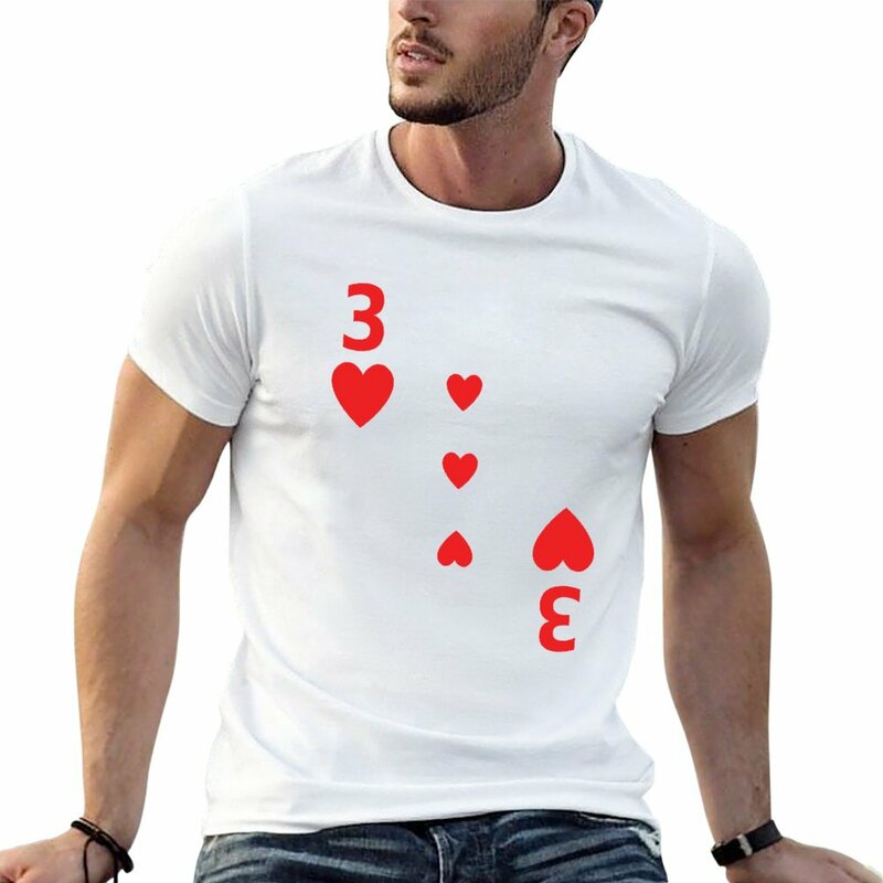 Three of Hearts 포커 카드 놀이 코스튬 3 티셔츠, 미적 의류 상의, 남성 키 큰 티셔츠