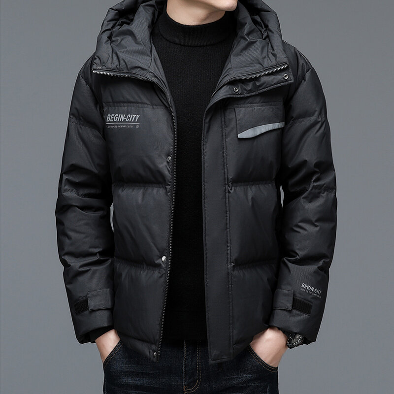 Fashion 2023 Winter New Men's Hooded White Duck Down Jackets Casual Solid Loose Warm Puffer Coat Streetwear Thick Top Parka