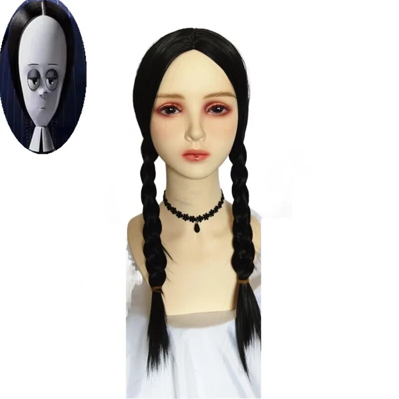 Wednesday Addams Family Cosplay Wig Homes Women Morticia Addams Hair Resistant Synthet Gomez Beard Wigs Caps Halloween