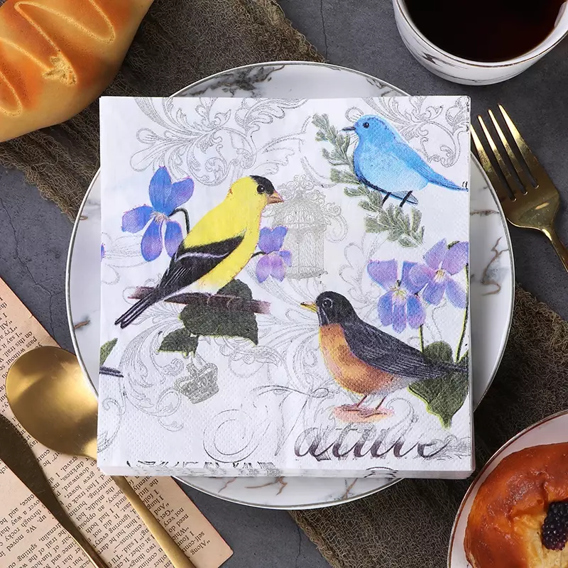New Chinese Flower and Bird Colorful Napkin Chinese Style Printing Paper Napkin Wedding Paper Butterfly Bone Bart Paper Foodgrad