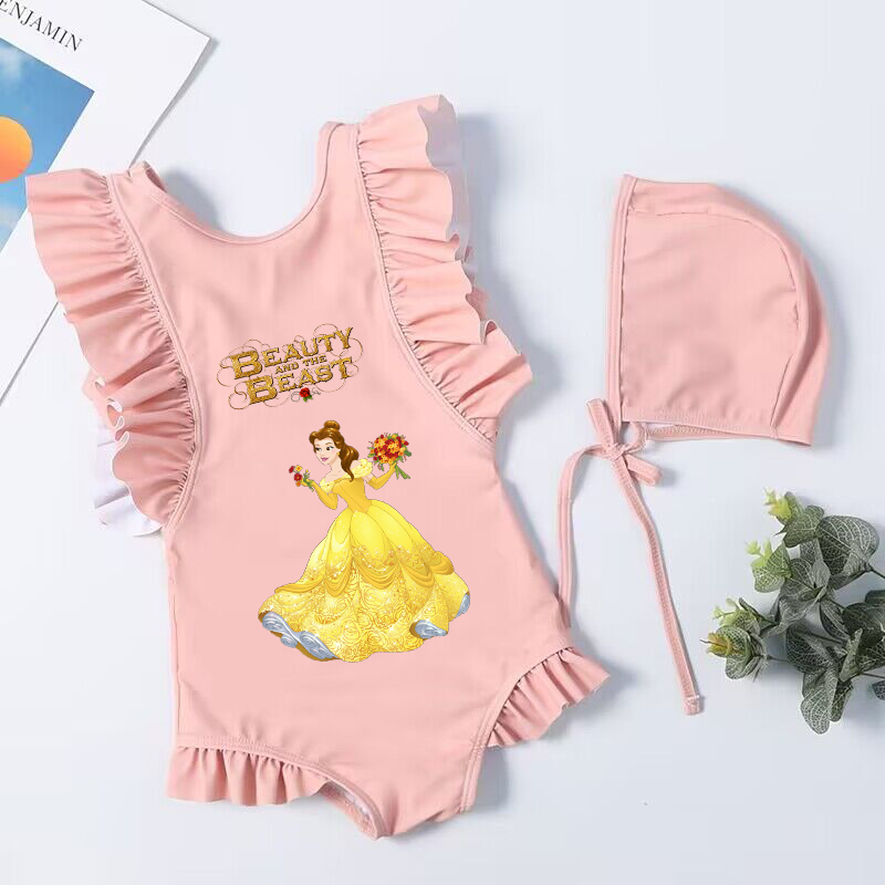 Beauty and the Beast Cartoon Toddler Baby Swimsuit One Piece Children Swimwear Kids Girl Bathing Suit Swim Shirts Beach Wear