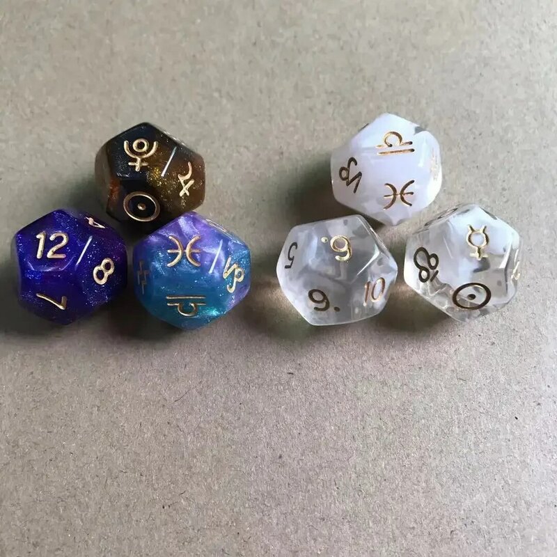3PCs Multicolor 12 Sided Constellation Dice Set Resin Astrology Zodiac Signs Dice for Astrologers Constellation Divination Toys