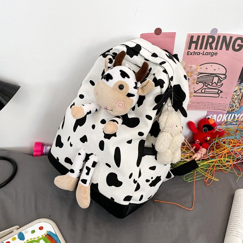 Mochila escolar padrão personalizado vaca, mochilas impermeáveis, lona com zíper, respirável, novo
