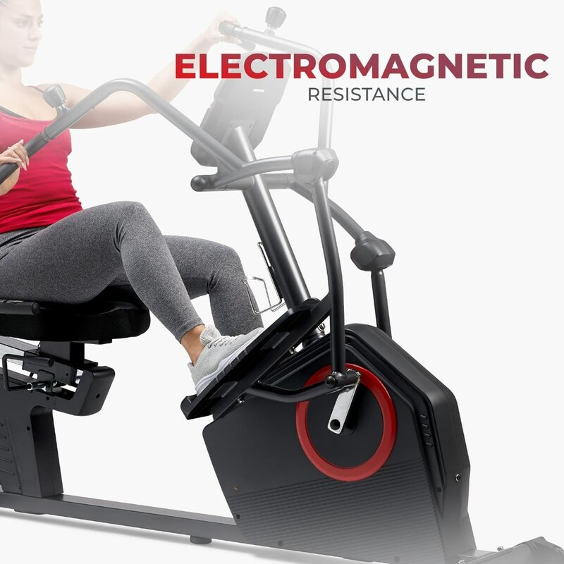 Electromagnetic Recumbent Cross Trainer Exercise Elliptical Bike w/Arm Exercisers, Easy Access Seat App Enhanced Bluetooth
