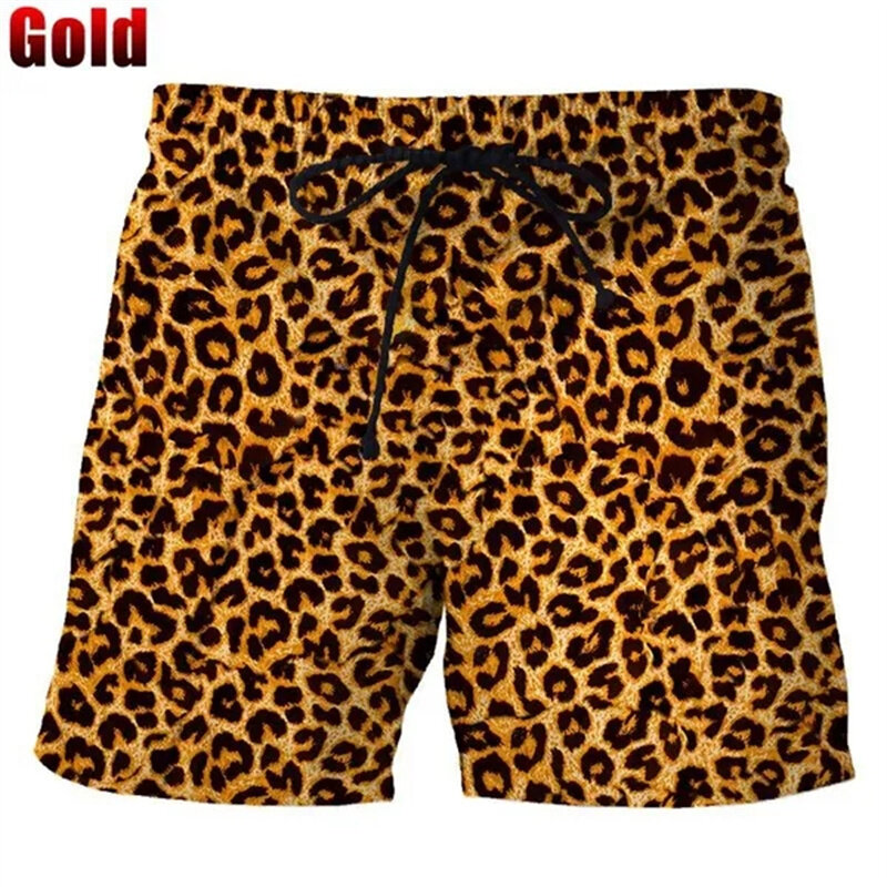 Clássico shorts coloridos de leopardo para homens e mulheres, calças curtas de praia do Havaí, calções de gelo, calção de banho verão